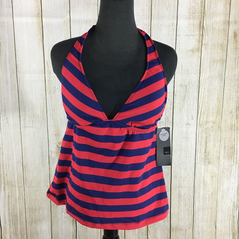 Mossimo Navy/Red Striped Halter Tankini Top